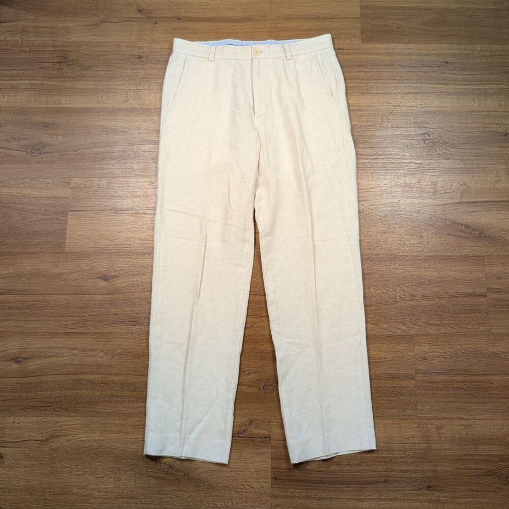 Brooks Brothers Clark Dress Pants Men 32x30 White Baird McNutt Irish Linen Blend